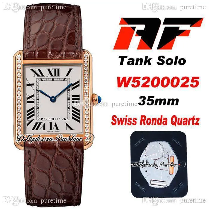 AF Solo W520025 Swiss Ronda Quartz Unisex Mens Womens Watch 18K Rose Gold Diamonds Bezel White Dial Black Roma Blue Hands Leather Super Edition 2021 Puretime H8