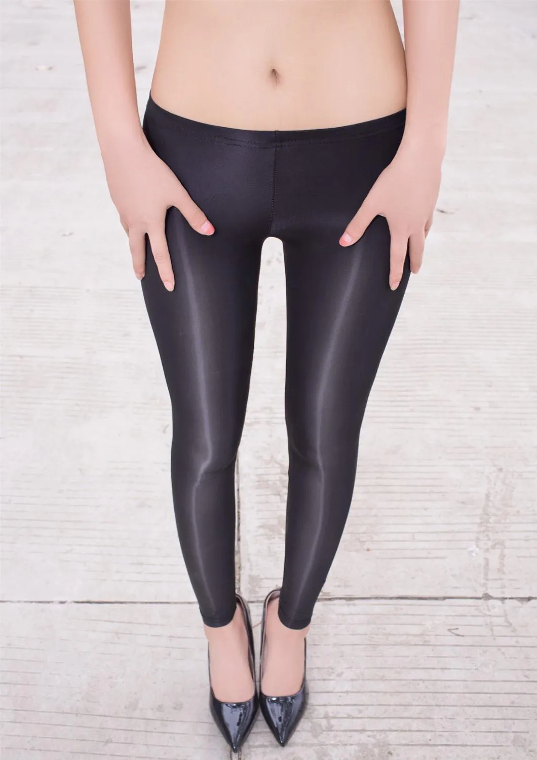 Öl glänzende Crotchless Leggings durchsichtige transparente exotische  Bleistifthose Fitness Jogger Damenhose