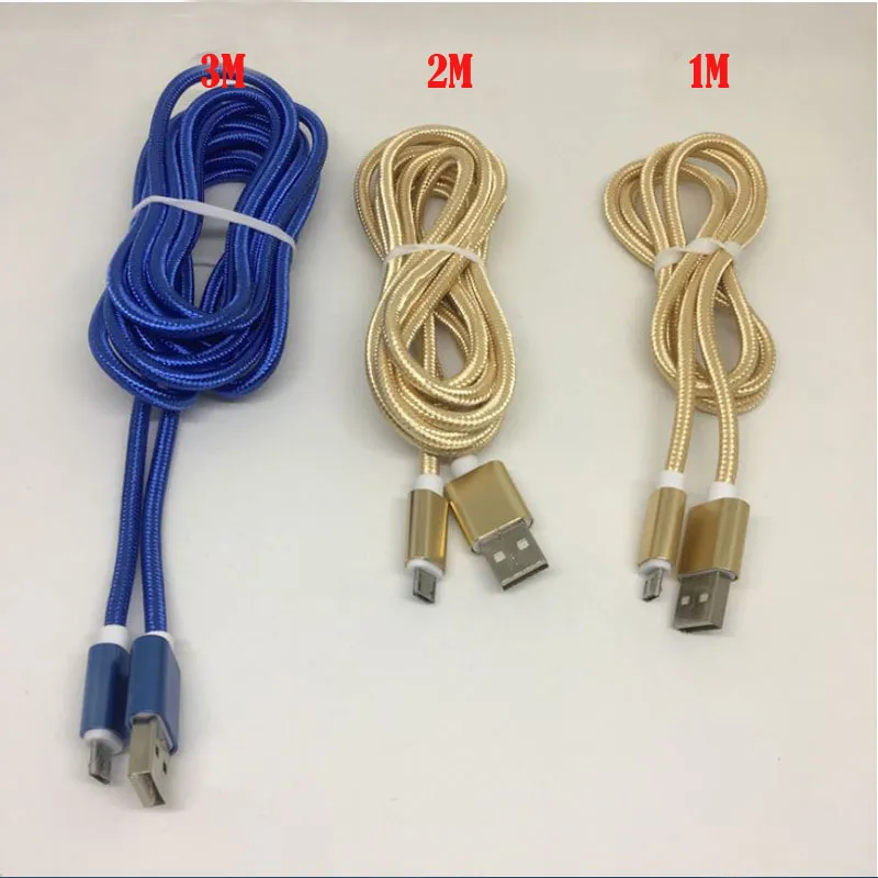 1M/2M/3M Cell Phone Cables For Samsung S21 S10 S8 S9 Metal Housing Braided Micro USB High Speed Data Sync Charging Cable