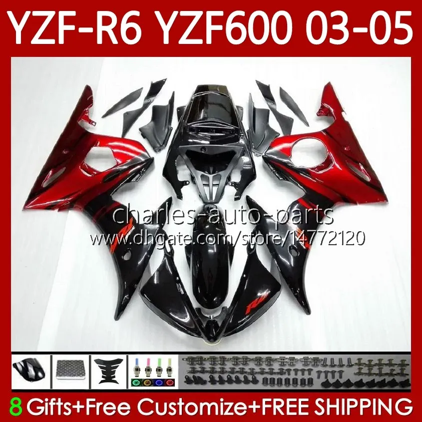 OEM Fairings For YAMAHA YZF-R6 YZF R 6 600 CC YZF600 YZFR6 03 04 05 Body 95No.3 YZF R6 600CC 2003 2004 2005 Cowling YZF-600 03-05 Motorcycle Bodywork Kit red flames blk