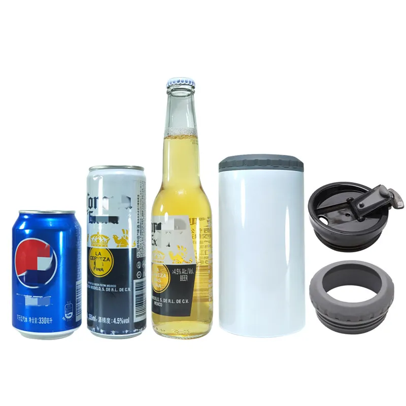 4 in 1 Sublimation 16oz Can Coolers White Blank Straight Tumblers With 2Lids Stainless Steel Beer Holders Double Insulated Water Bottles Drinking Cups Mugs By Air A12