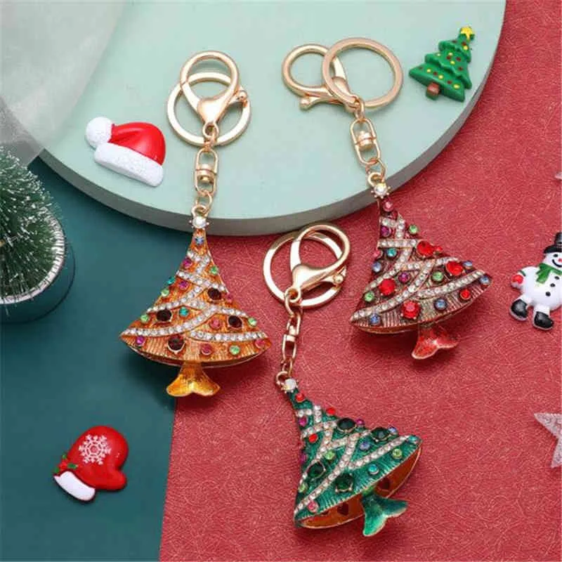 2021 Colorido Cristal Christmas Keychain Moda Rhinestone Cool Decoração Ano Keyring Girl Amigo Xmas Presente Atacado