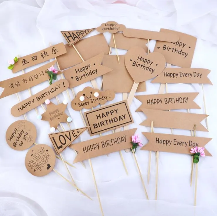 Mini Stick Cupcake Toppers Feestartikelen Lege tandenstoker Vlaggen Kraftpapier Kaasmarkeringen Etikettering Markering voor voedsel 19 stijlen