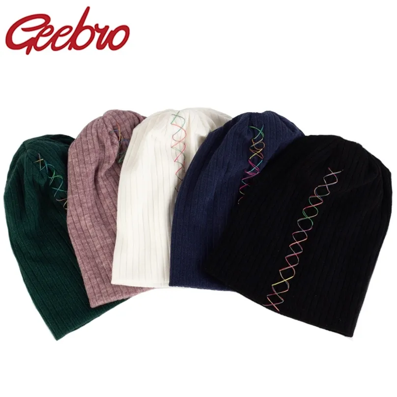 GEERO Mode Lint Effen Kleur Geribbelde Muts Hoed Lente Winter Herfst Katoen Skull Caps voor Volwassen Vrouw Man Warme Mutsen 211119