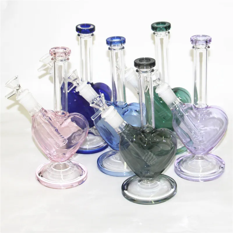 9 polegadas Coração Forma de cachimbo de água-de-rosa azul roxo cor pilha plataformas petrolíferas água bongs para atacado tubos de água bolha com tigela de corrediça de 14mm