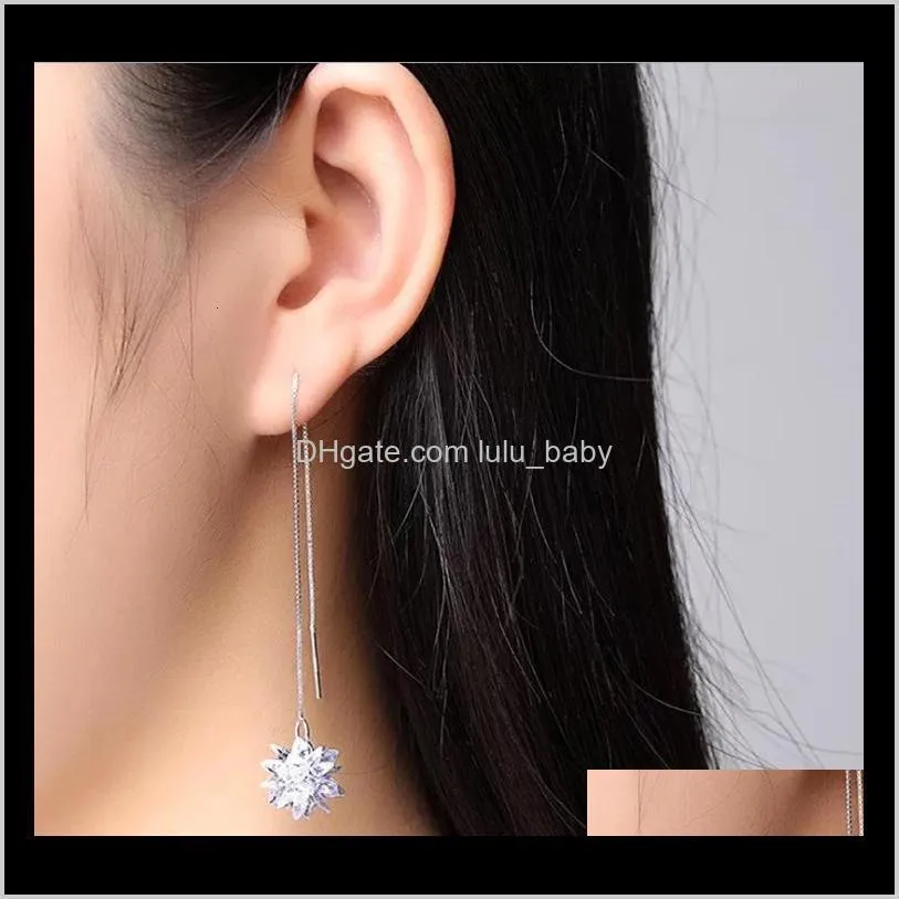 temperament female 925 tremella hook pure silver ear line korean ice flower zircon earrings