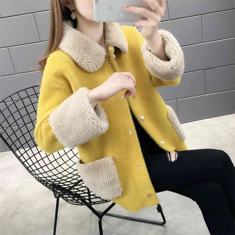 Kvinnor Vinter Long Coat Casual Lapel Plush Fleece Solid Jackor Fur Coats Ladies Streetwear Höst Outwear Warm 210427