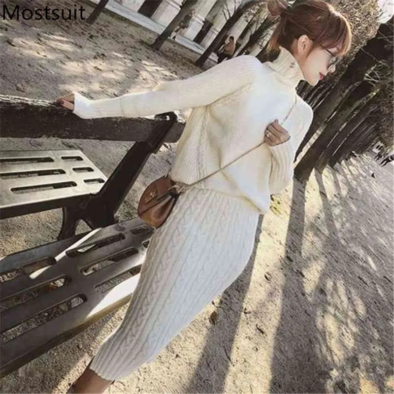 Pencil Skirt Sweater Skirt And Sweater Set Women Knitted Two Piece