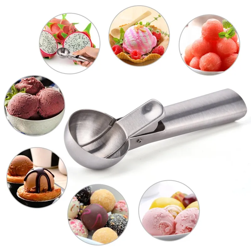 Stainless Ice Cream Scoop Małe / Duży Lody Producent Ball Metal Melon Spoon Akcesoria kuchenne