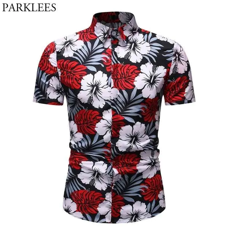 Masculina tropical manga curta floral impressão praia aloha camisa havaiana verão botão casual down party holiday chemise 3xl 210522