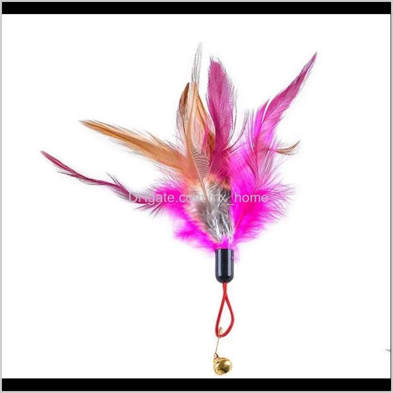 5pcs cat teaser wand refills chicken feathers replacement with bell interactive kitten toy