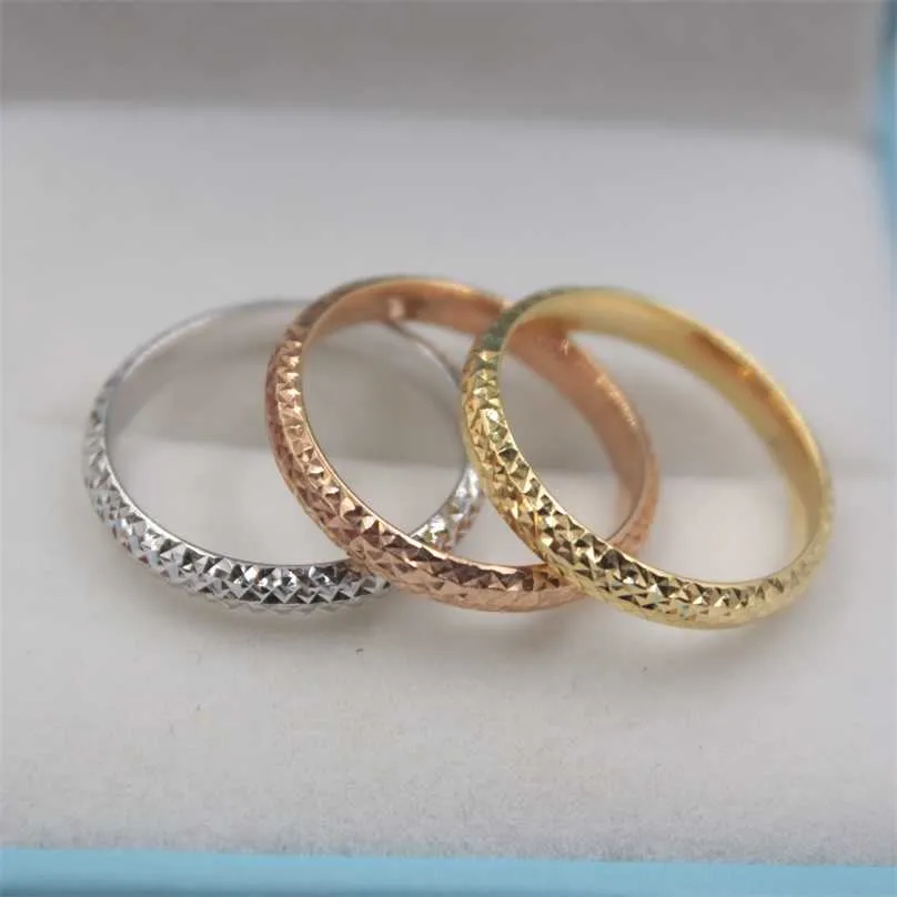18k Soild Gold Ring For Women Girl Star Shining Band Real Rose Lucky Carved US Size 7 &8 Gift Jewelry 211217
