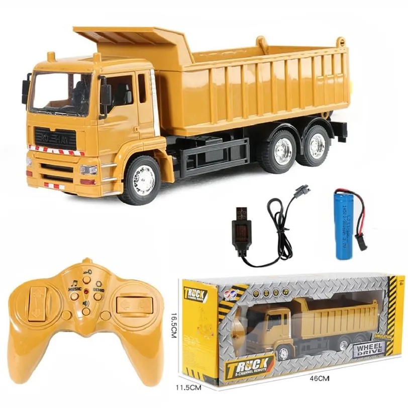 RC Dump Truck Vehicle Toys For Children Boys Xmas Födelsedagspresenter Gul färgtransportör Engineering Model Beach 220315