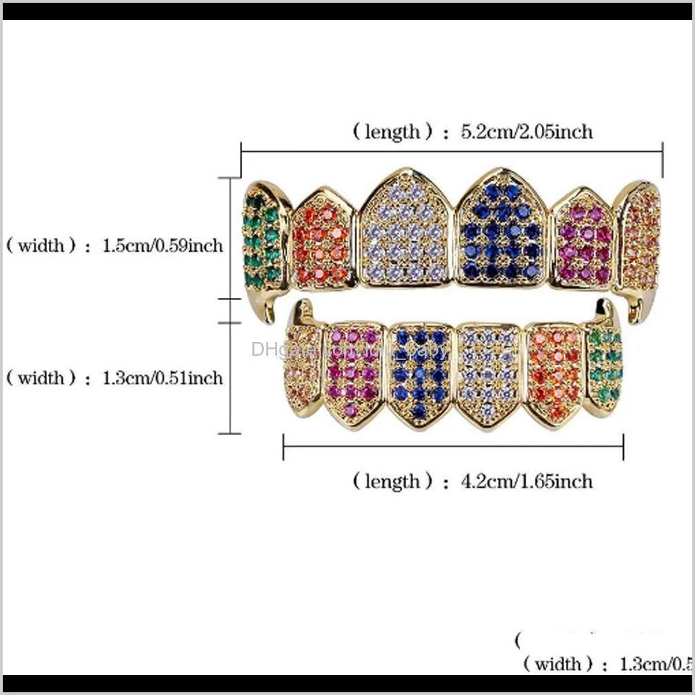 colorful grillz set gold plated cz crystal teeth dental grill bling gold teeth grillz top bottom grills