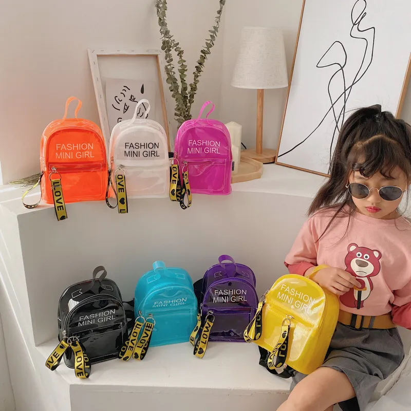 Jelly Children's Backpacks Money Purse Korean Fashion Style With Decoration Boys And Girls Lovely Bags Transparent PVC Travel Backpack Wholesale