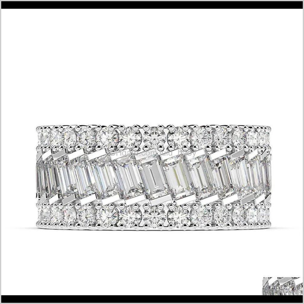 hbp fashion shi pei color ladder square high carbon row diamond inlaid zircon ring jewelry female