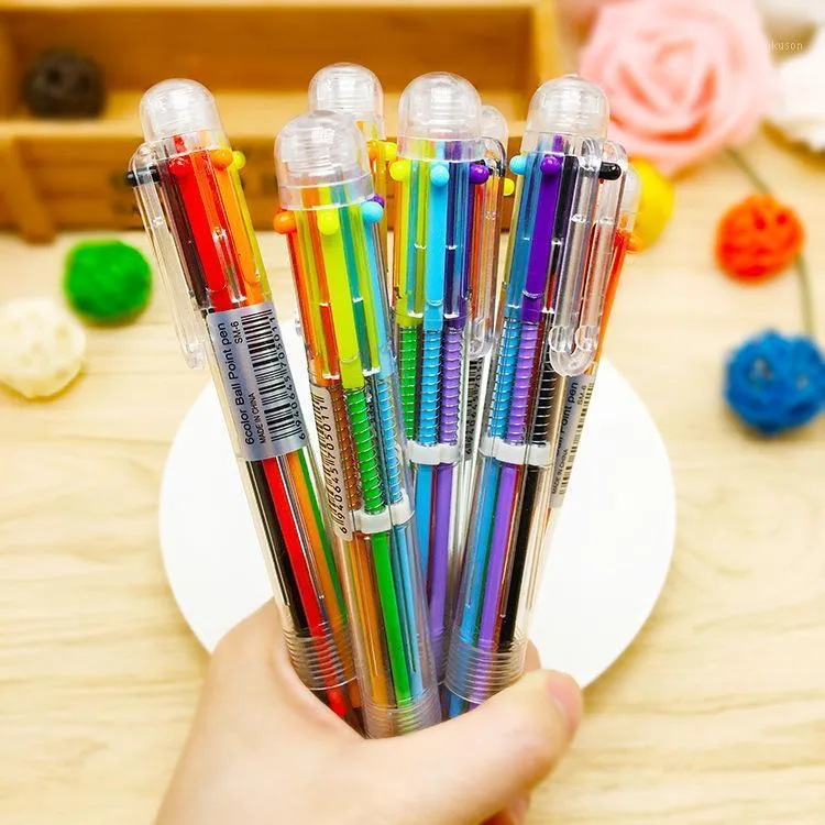 Penas de esferográfica Creative 6 em 1 caneta multicolor tipo push papel de carta escolar material de escritório
