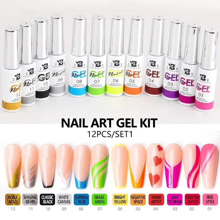 Fabbrica all'ingrosso 12 colori Paint Nail Gel Set kit Long Lasting Easy Painting Gel UV Art Gel Nail Polish Kit