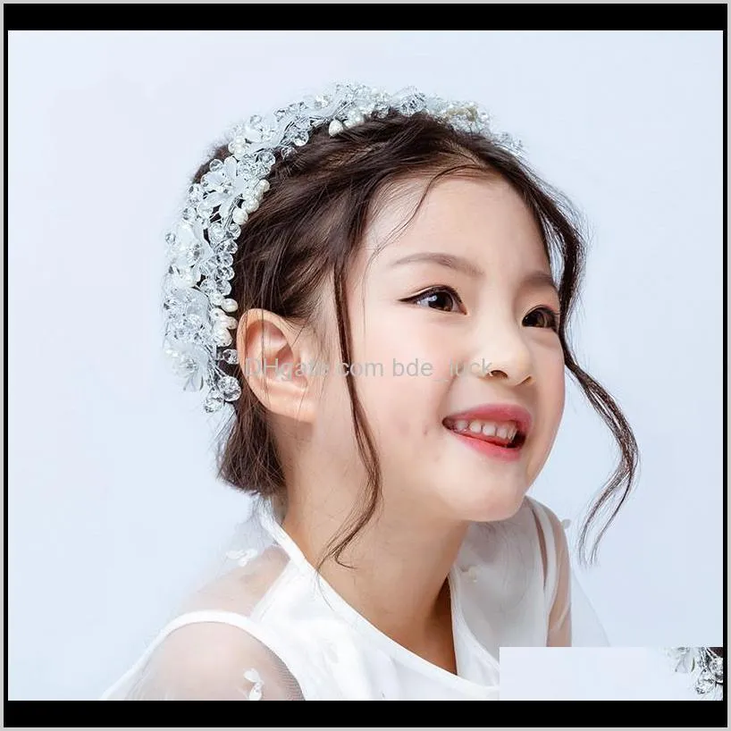 2020 Princess Hairbands Exquisite Rhinestone Flower Wreath Long Lace Ribbon Hairbands Kids Headwear Hair Accessories