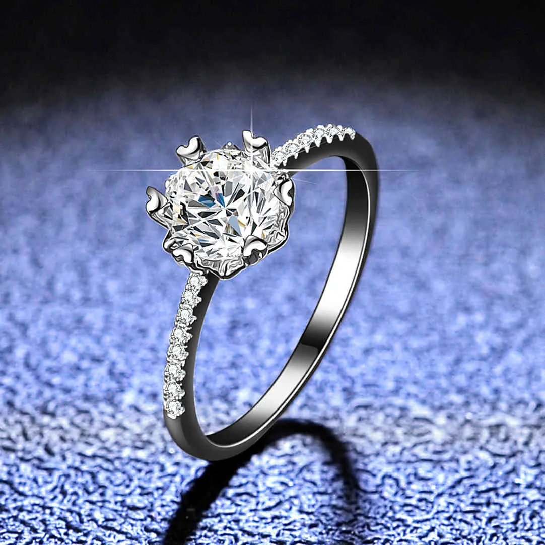 1 ct moissanite casamento 925 esterlina prata diamante flor anéis de noivado com faixa de pedra lateral jóias finas para mulheres