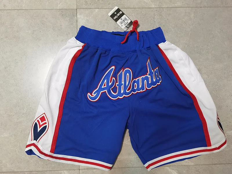 Time Vintage Baseballl Shorts Bolsos com Zíper Roupas de Corrida Atlanta Blue Color Just Done Size S-XXL Mix Order All Jerseys