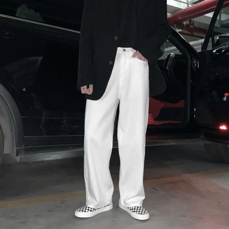 Heren mode wide poot broek losse witte denim hoge wassited plus size baggy jeans hiphop flare streetwear broek