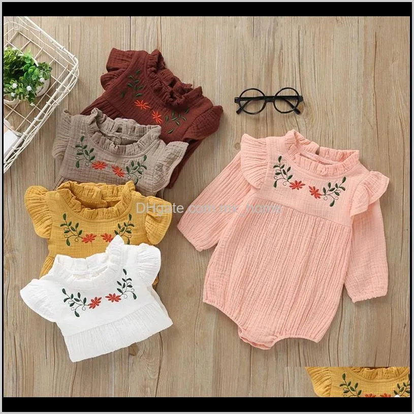 girls rompers solid lace 5 colors flower embroidery lace ruffle solid jumpsuit single breasted kids jumpsuit girls outfits 0-3t