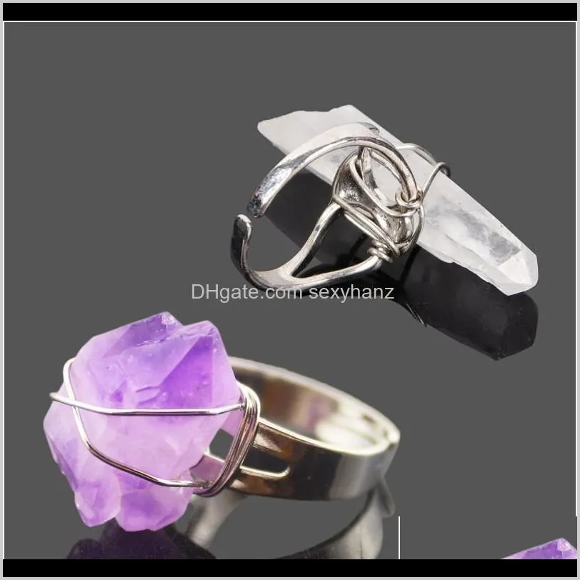 natural stone silver-color wire wrap women rings irregular natural rock crystal resizable ring fashion finger ring jewel qyljdv