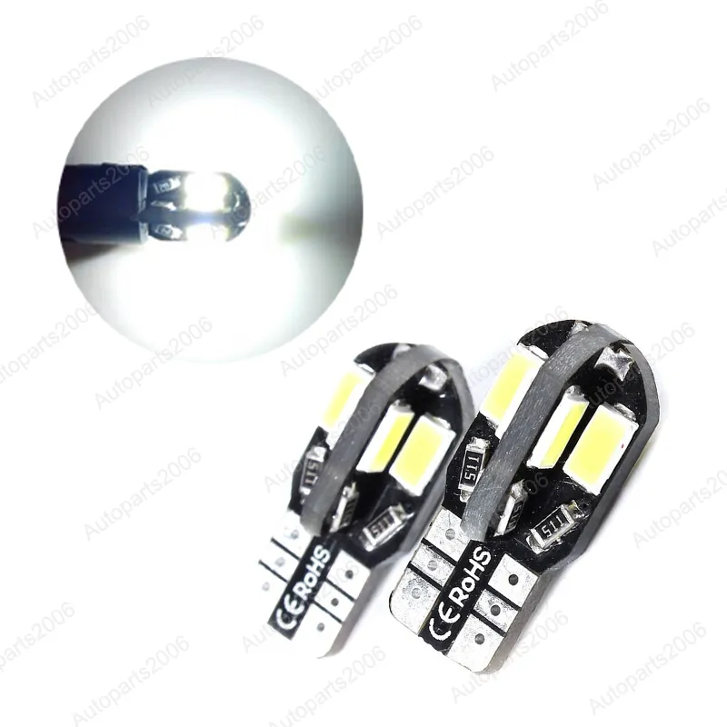 Ampoules de voiture blanches T10 W5W 5630 8SMD Canbus sans erreur, lampes de dégagement 168 194 2825, lampes de lecture de plaque d'immatriculation 12V, 50 pièces/lot