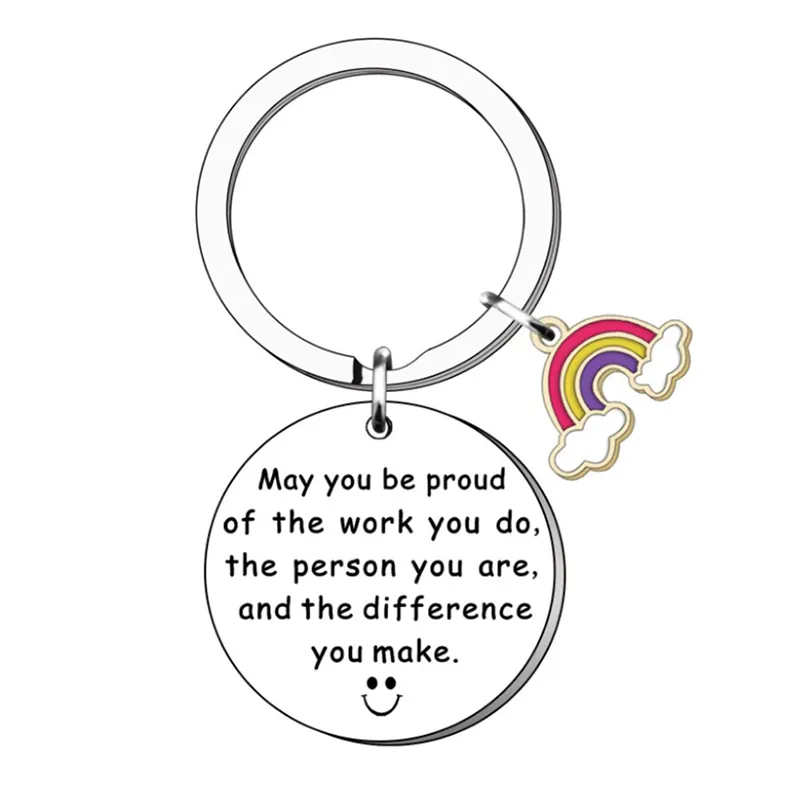 Teacher`s Day Keychain Fashion Rainbow Pendant Key Chain Car Keychains Creative Gift Keyring