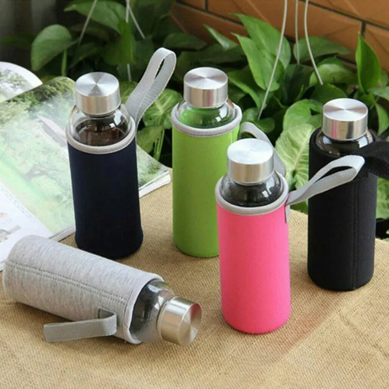 Creative Transparent Water Bottles glass travel portable with set
