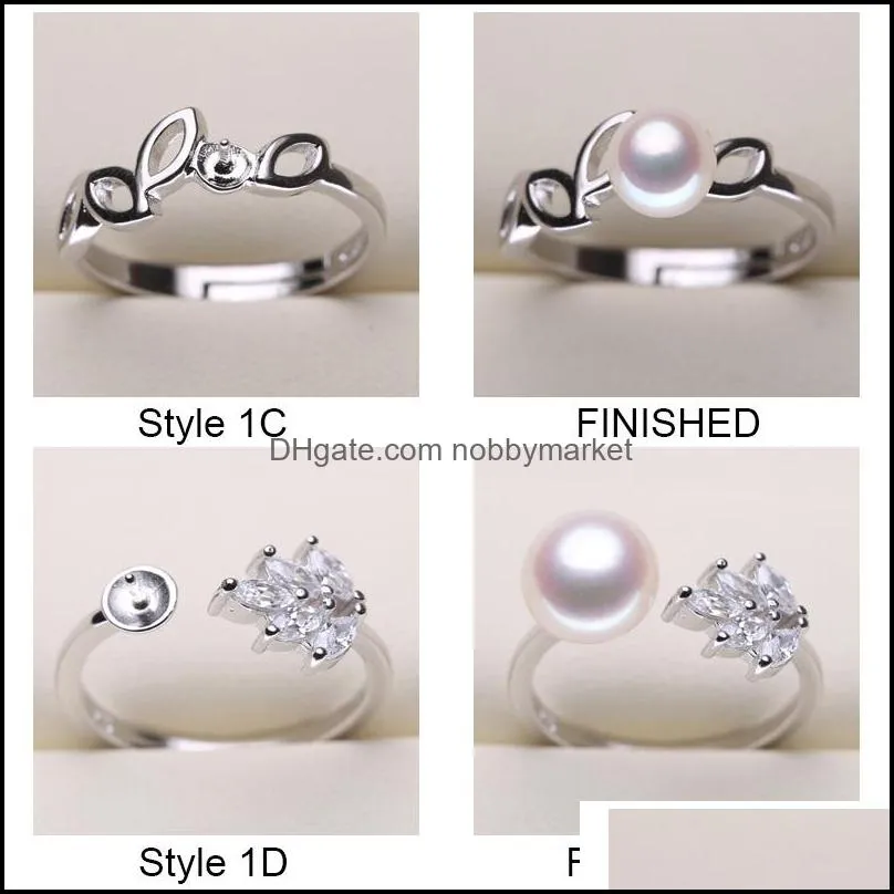 Fashion DIY Pearl Rings Settings 925 Sliver Ring For Women 9 Styles DIY Rings Adjustable Size Jewelry Settings Christmas Gift Jewelry