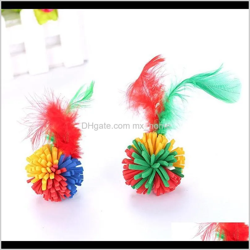 1 pcs colorful sponge balls cats toys with feathers kitten interactive toys qp2