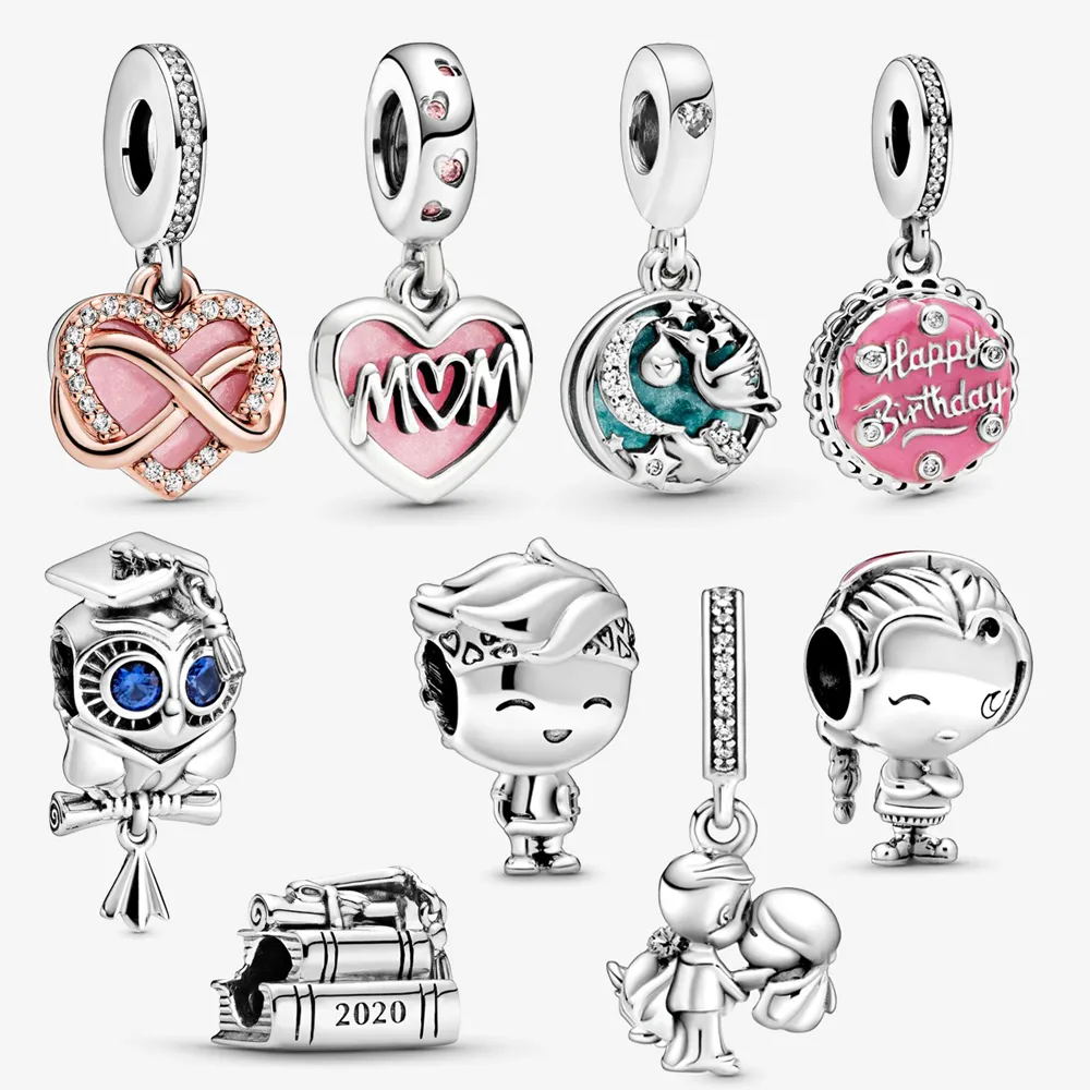 2021 Ny ankomst 925 Sterling Silver Bead 12 Typer av Wise Owl Graduation Charm Fit Original Pandora Armband Kvinnor DIY Smycken