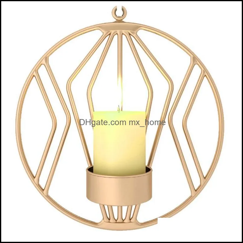 Wall Mounted Geometric Round Metal Candlestick Small Tea Light Home Decor Crafts Wedding Party Decoration Ornament Candelabros Candle
