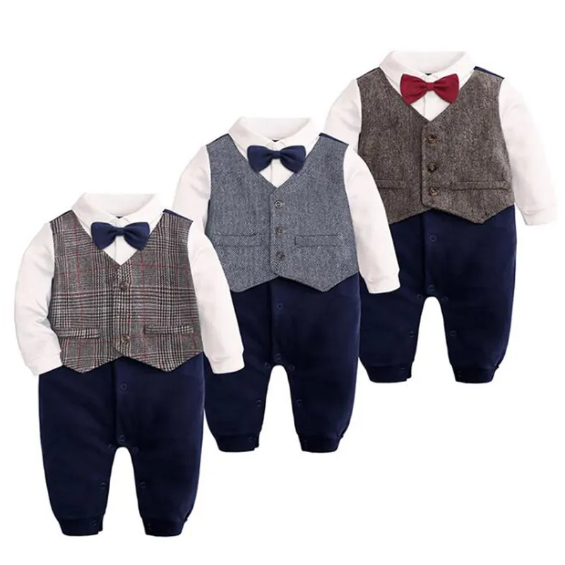 Neonati maschietti Camicia da gentiluomo Papillon Pagliaccetti Abbigliamento Bambini Ragazzo Vestiti a maniche lunghe 210521