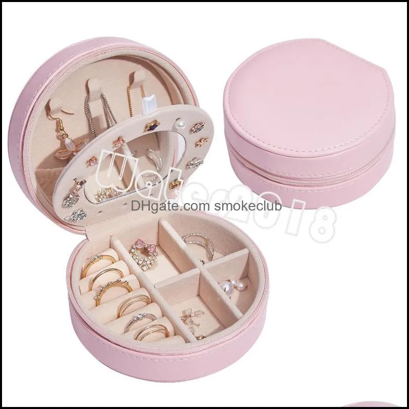 Leather Portable Jewelry Box Multifunctional Storage Boxes with Mirror Desktop Decoration 3 Colors