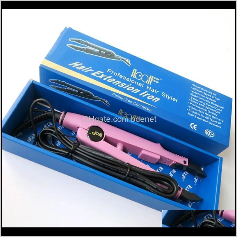 1pc pink color loof heat fusion connector adjustable temperature flat u tip hair extension iron keratin bonding tools