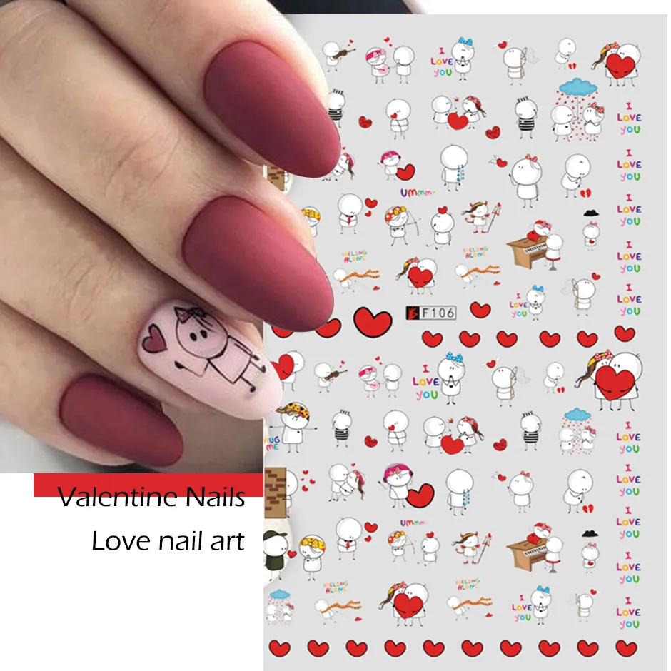 Amazon.com: 8 Sheets Heart Love Nail Art Stickers Decals 3D Self-Adhesive Nail  Art Supplies Heart Nail Art Decorations Heart Design Nail Accessories for  Women Girls Kids Manicure Tips Charms DIY Nails Art :