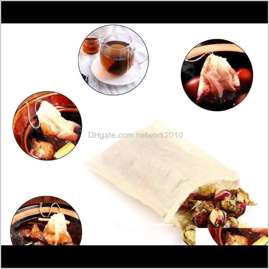 100pcs/lot tea filter bags natural unbleached paper tea bag disposable tea infuser empty bag with drawstring for herbs coffee 6*8cm