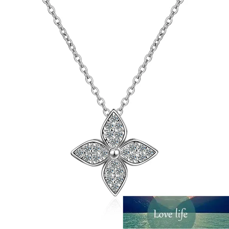 100% Plata de Ley 925 Trendy Lucky Flower Shine Cubic Zirconia Señoras Colgante Collar Joyas Mujeres Cadenas cortas No se desvanecen Precio de fábrica diseño experto Calidad