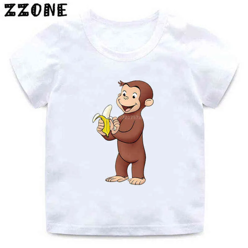 2020 Ny sommar baby pojkar T Shirt Nyfiken George Cartoon Print Kids T-shirts Roliga apa Barnflickor Toppar Kläder G1224