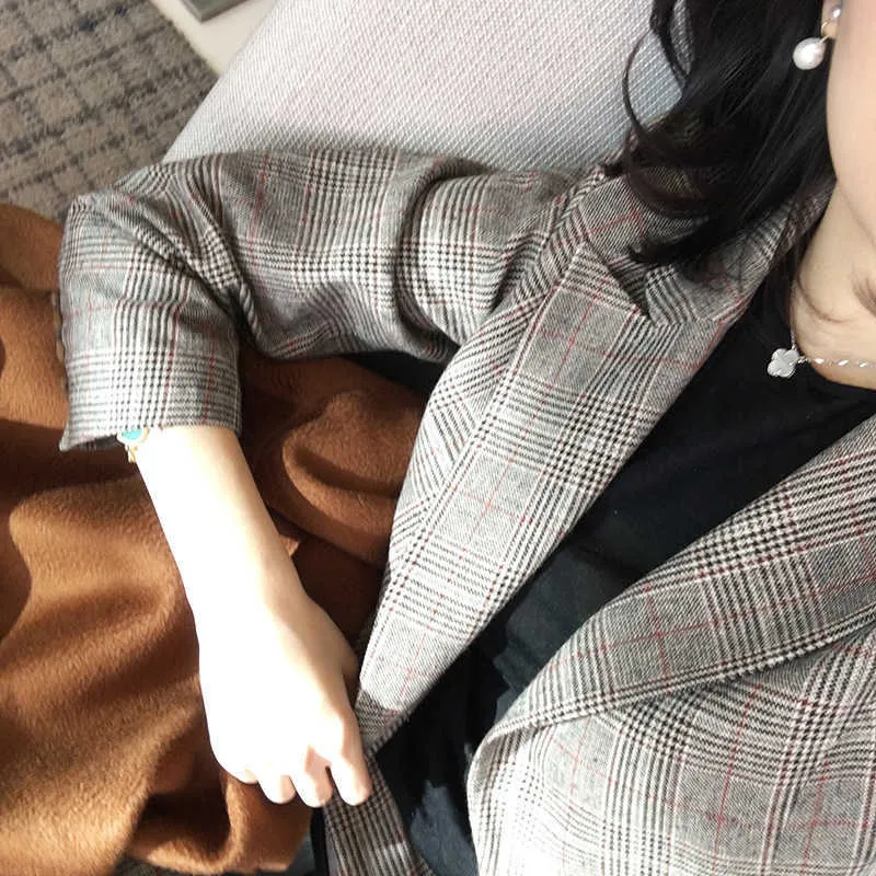 Blazer Plus Size Plaid Dress Pants Ladies Plaid Pants Suit With - Main Image