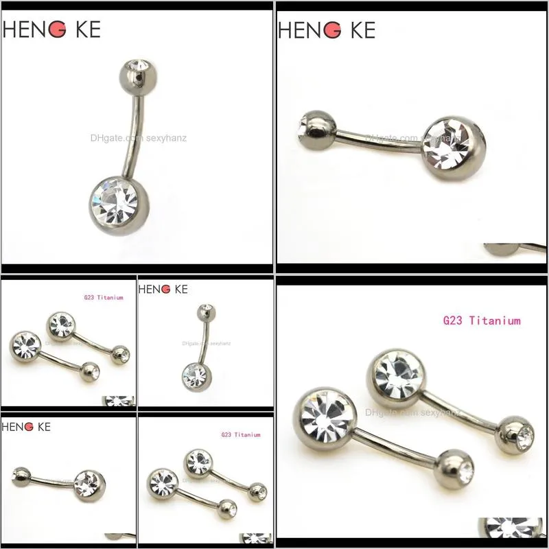 new g23 titanium belly bar navel rings curved 14g crystal double clear stone gem fashion body piercing jewelry