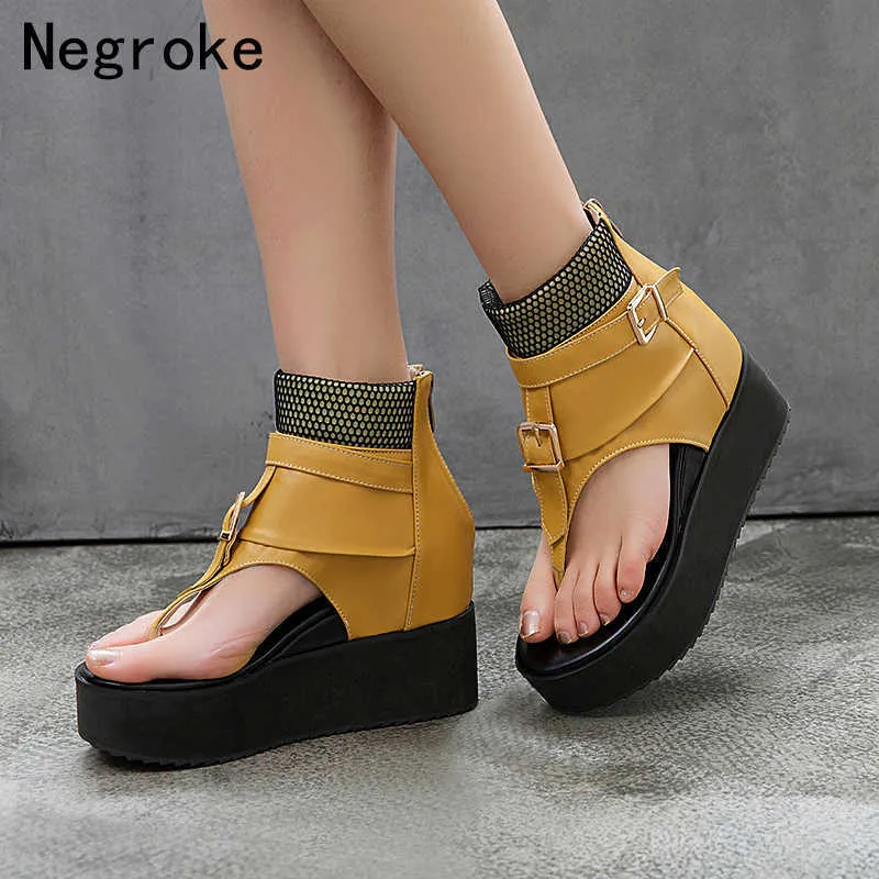 Marque Fashion Femmes Plate-forme Sandales Summer Wedges Chaussures Femme High-Top Cuir Gladiator Sandales Flip-Flops Sandalias Mujer 210715