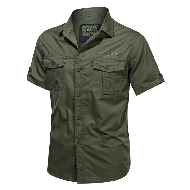 Herren Kurzarmhemden Baumwolle Casual Sommer Tragen Plus Größe Männer Militärhemd Knöpfe Top Atmungsaktive Hohe Qualität 210708