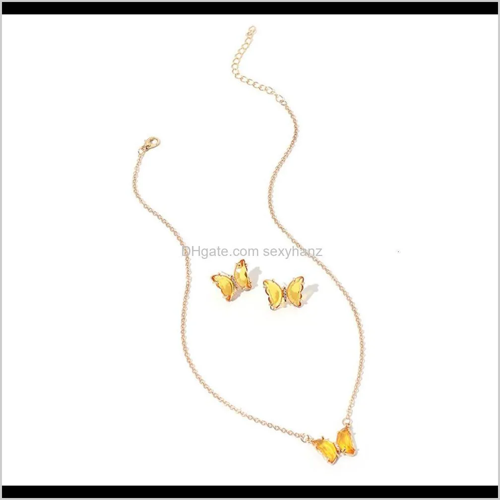 jewelry gold simple acrylic diamond series butterfly pendant earrings necklace clavicle chain set