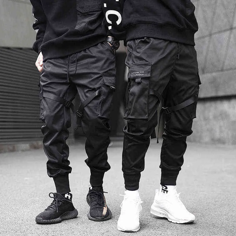 QIWN Mens Black Cargo Joggers For Men Autumn Casual Hip Hop Anime