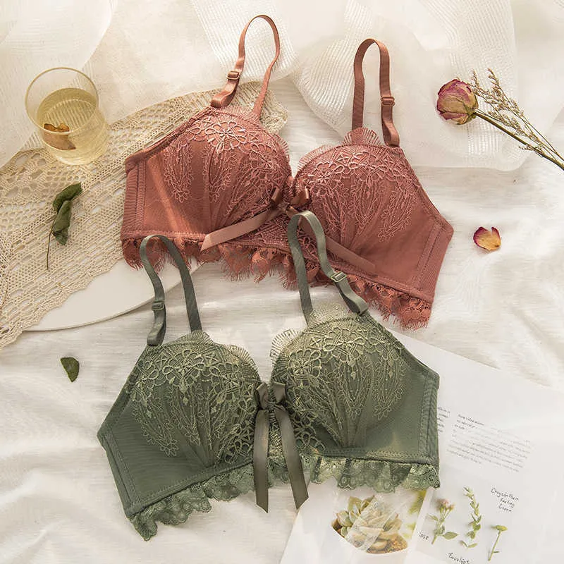 Green Lace Trim Straps Cotton Panties Set Back With Roseheart
