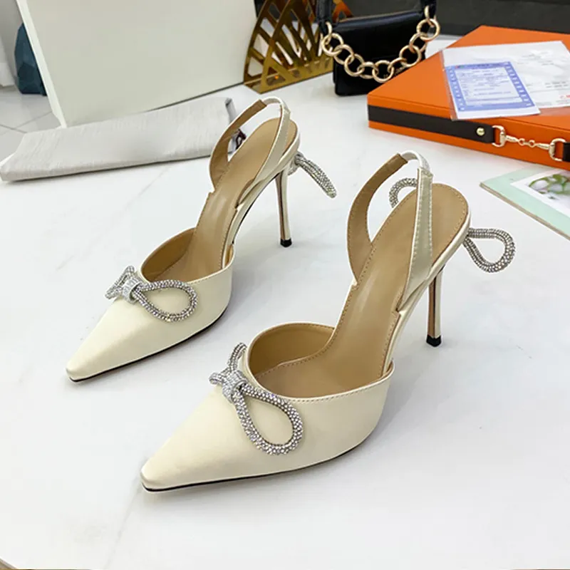 Bow fairy silk high heeled sandals stovepipe artifact sexy fashion Nude urban style workplace essential can be matched with 35-42 heel height 9.5